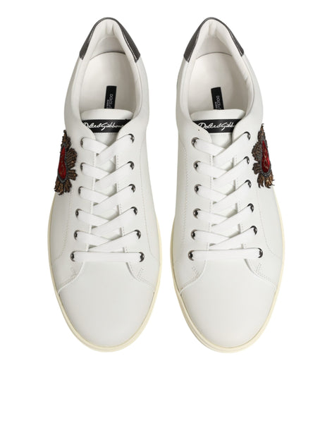 Dolce & Gabbana White Leather Heart Embellished Sneakers Shoes Dolce & Gabbana