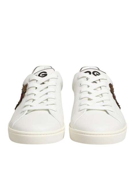 Dolce & Gabbana White Leather Heart Embellished Sneakers Shoes