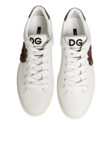 Dolce & Gabbana White Leather Heart Embellished Sneakers Shoes