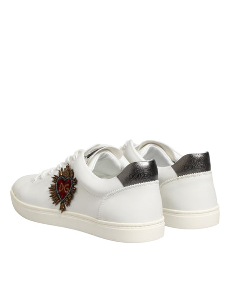 Dolce & Gabbana White Leather Heart Embellished Sneakers Shoes