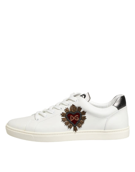 Dolce & Gabbana White Leather Heart Embellished Sneakers Shoes Dolce & Gabbana