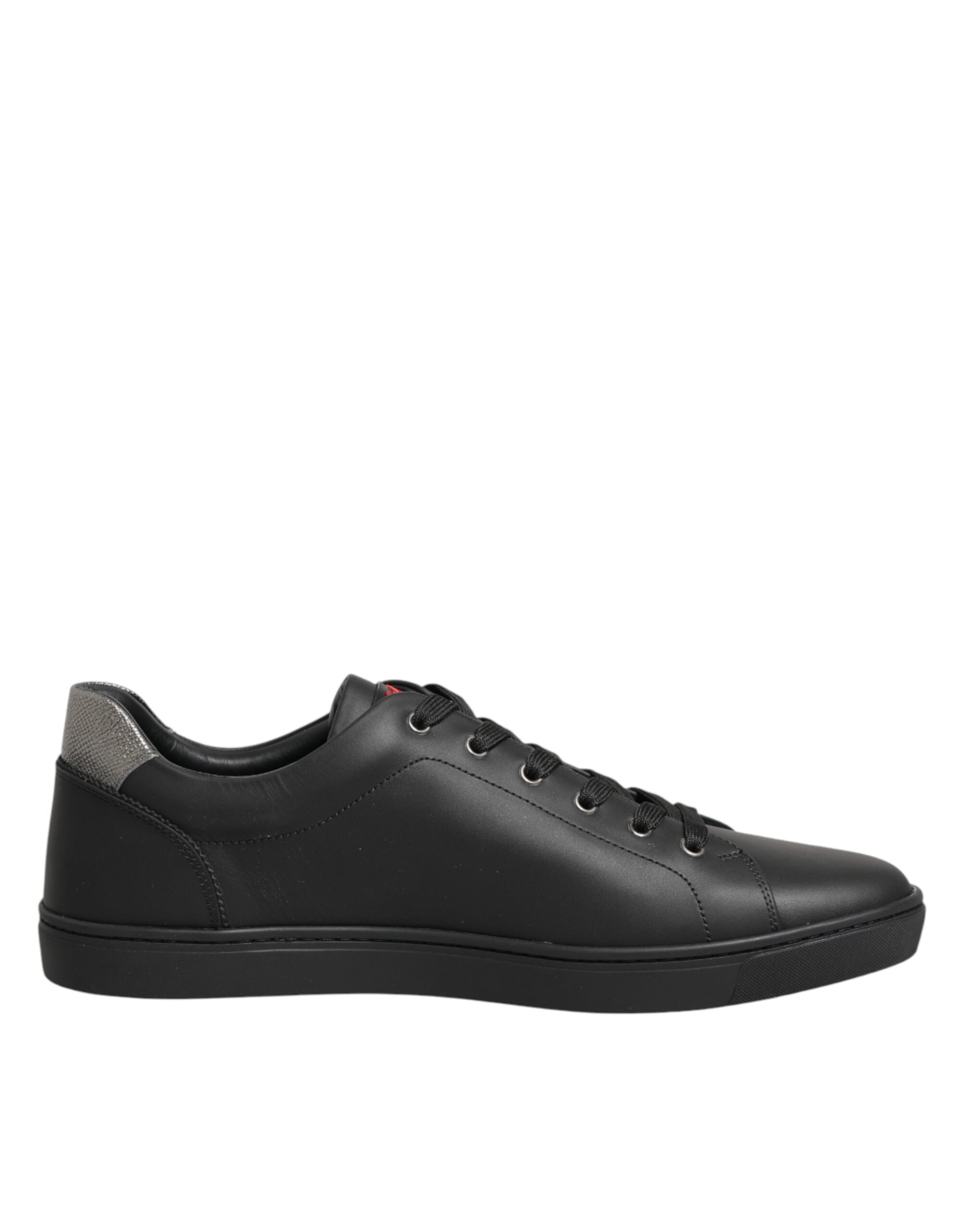 Dolce & Gabbana Black Leather Heart Embellished Sneakers Shoes Dolce & Gabbana