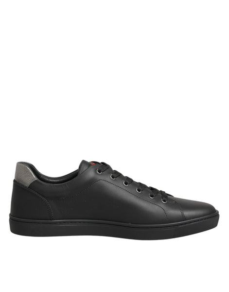 Dolce & Gabbana Black Leather Heart Embellished Sneakers Shoes Dolce & Gabbana