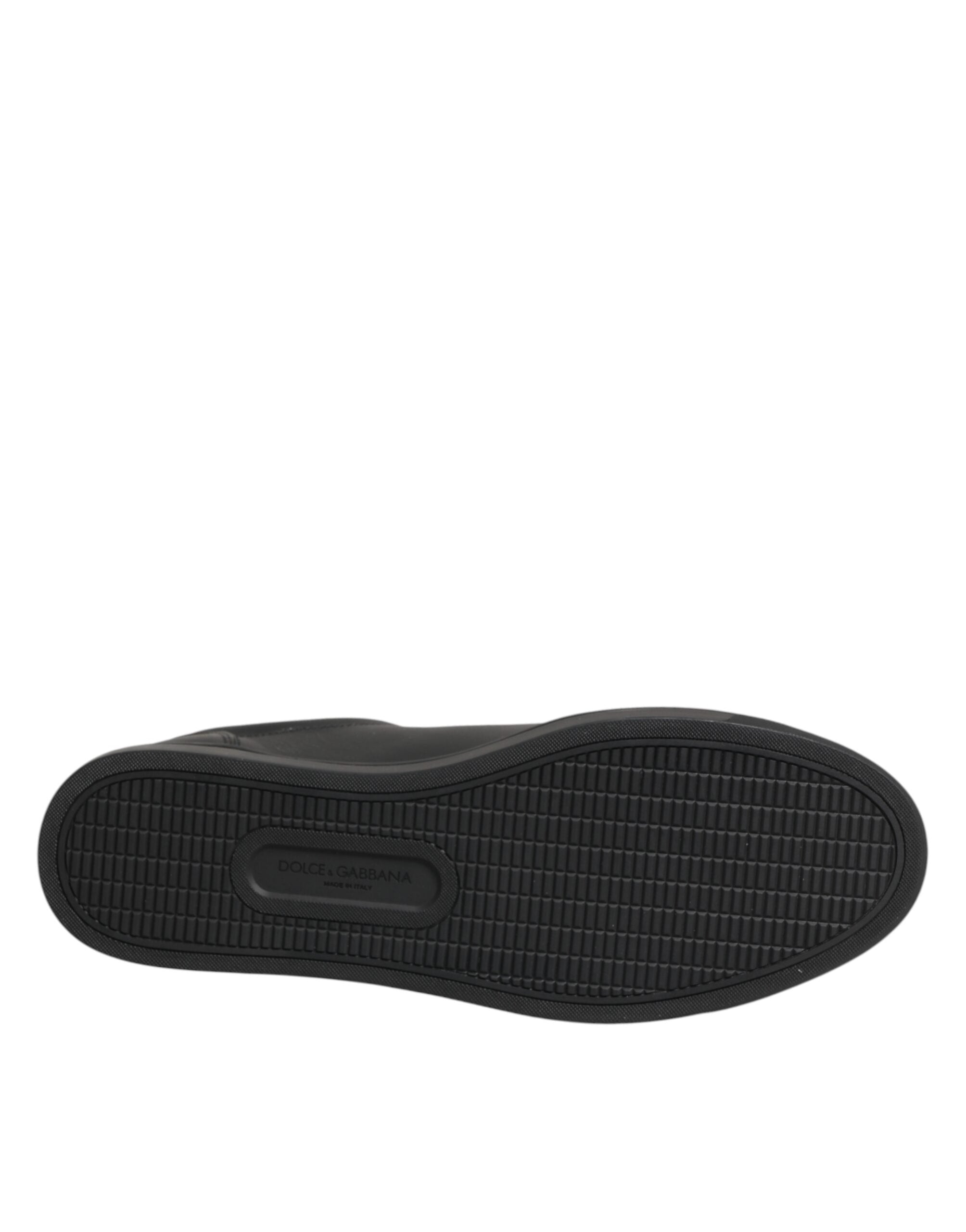 Dolce & Gabbana Black Leather Heart Embellished Sneakers Shoes Dolce & Gabbana