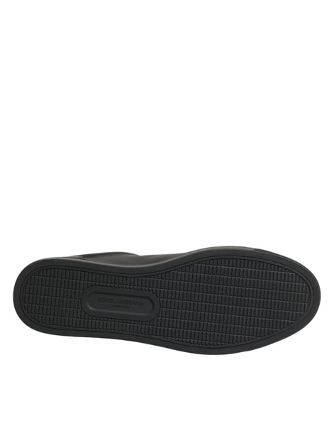 Dolce & Gabbana Black Leather Heart Embellished Sneakers Shoes