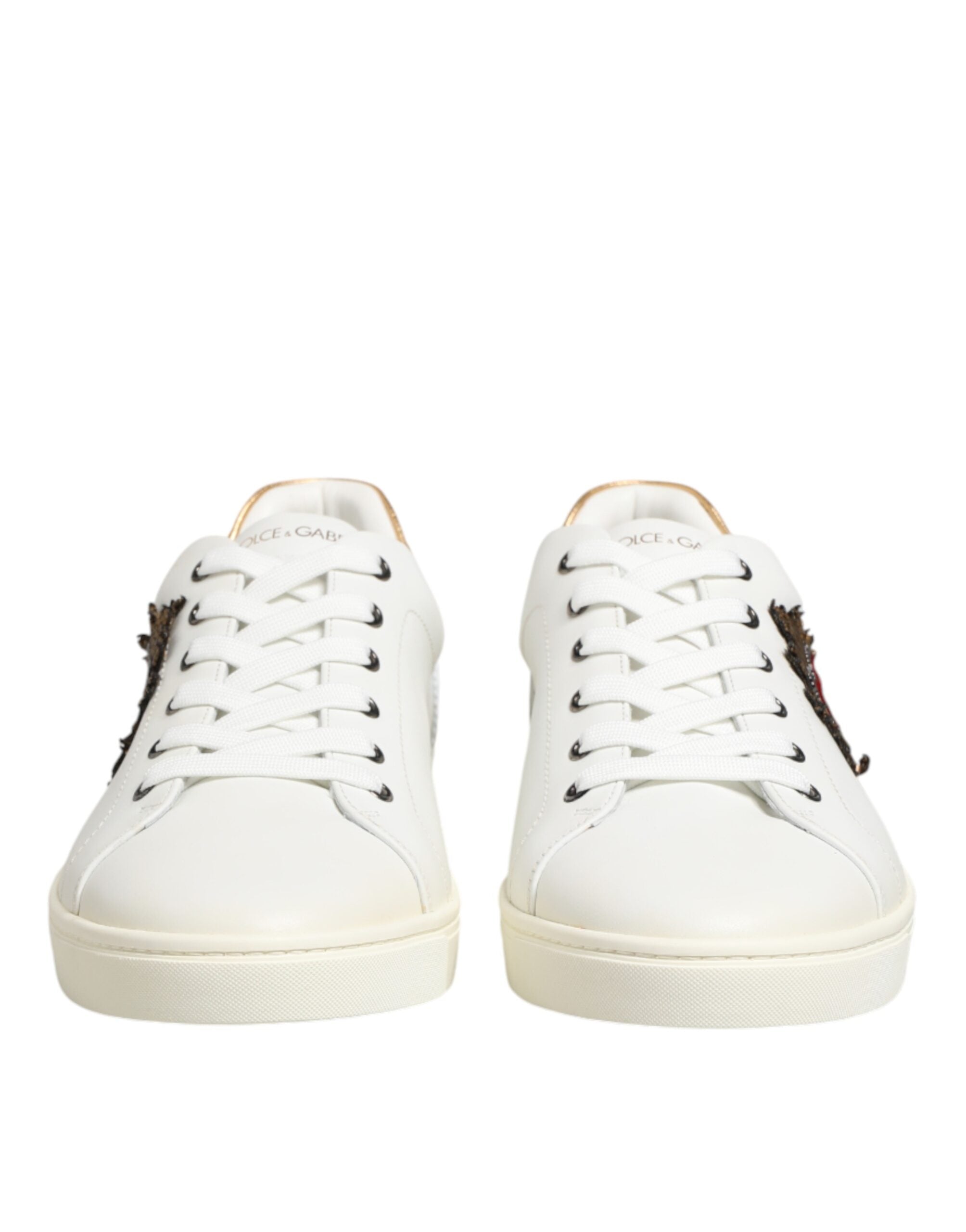 Dolce & Gabbana White Heart Embellished Sneakers Shoes Dolce & Gabbana
