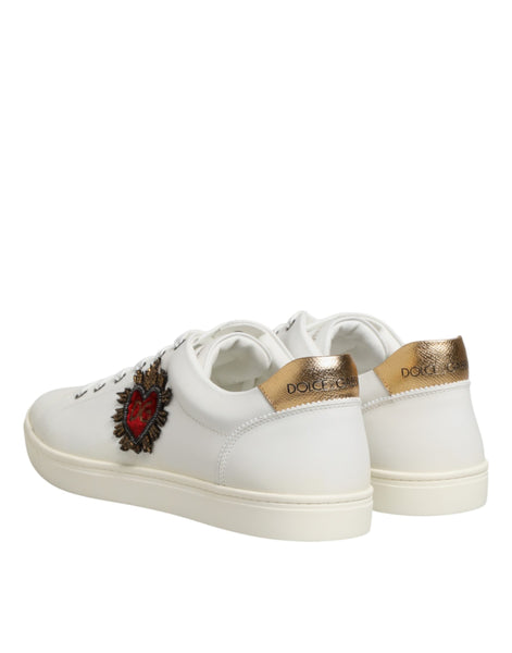 Dolce & Gabbana White Heart Embellished Sneakers Shoes Dolce & Gabbana