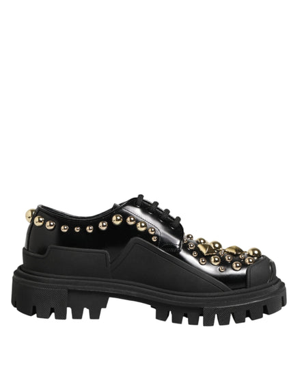 Dolce & Gabbana Black Leather Jeweled Crystals Derby Shoes Dolce & Gabbana