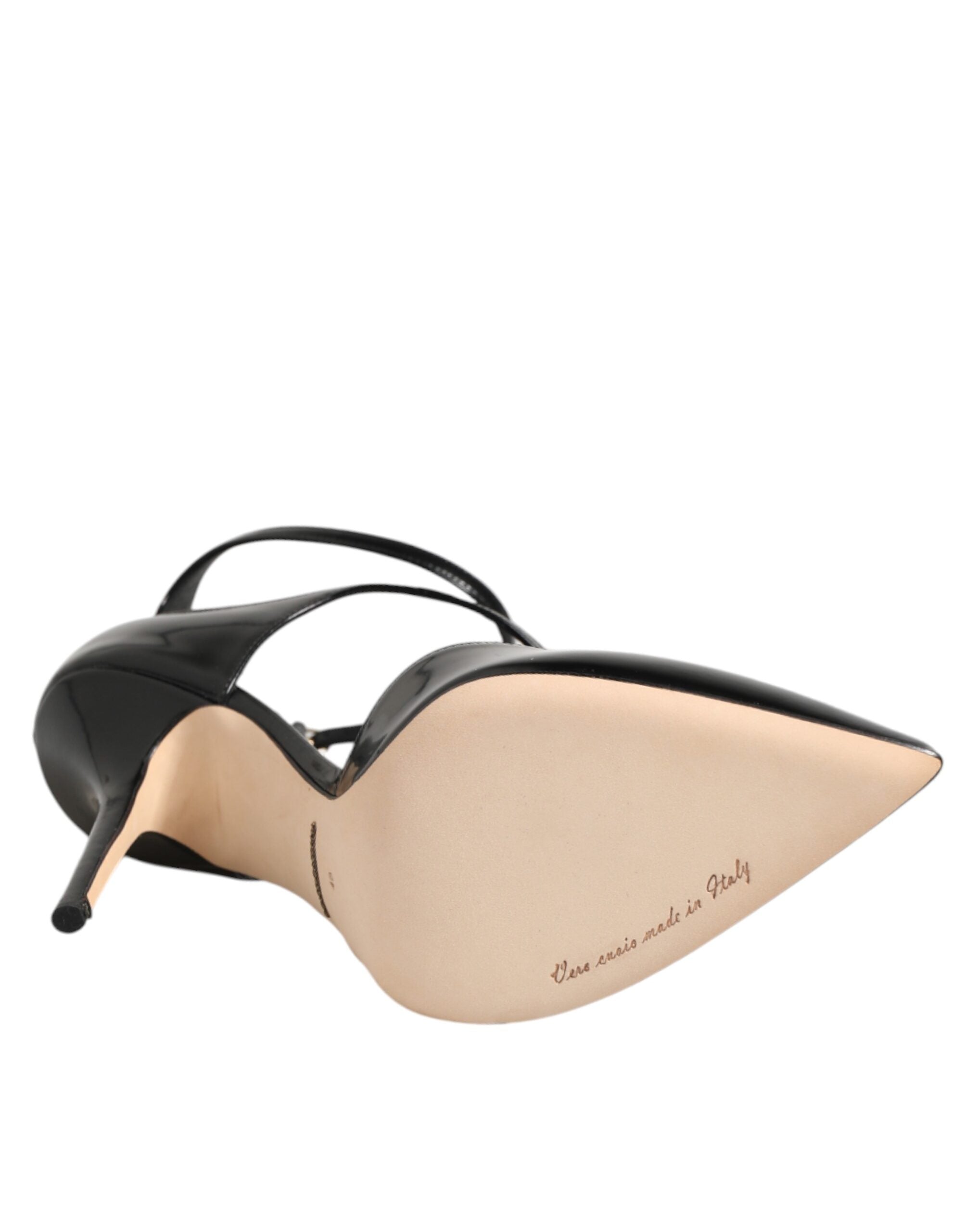 Dolce & Gabbana Black Leather T-STRAPS Heels Sandals Shoes Dolce & Gabbana