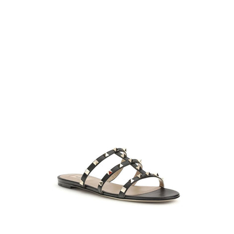 Valentino Garavani Black Calf Leather Bos Taurus Flat Sandals Valentino Garavani