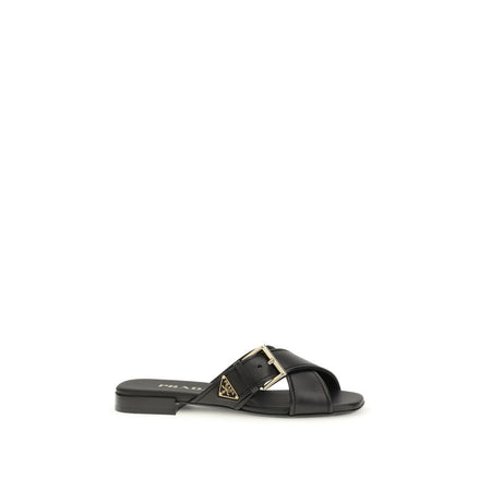Prada Black Calf Leather Bos Taurus Flat Sandals Prada