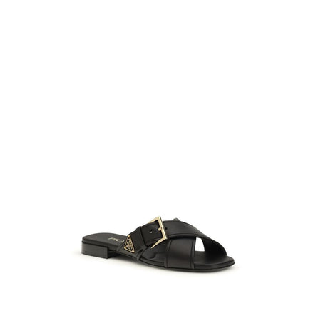Prada Black Calf Leather Bos Taurus Flat Sandals Prada