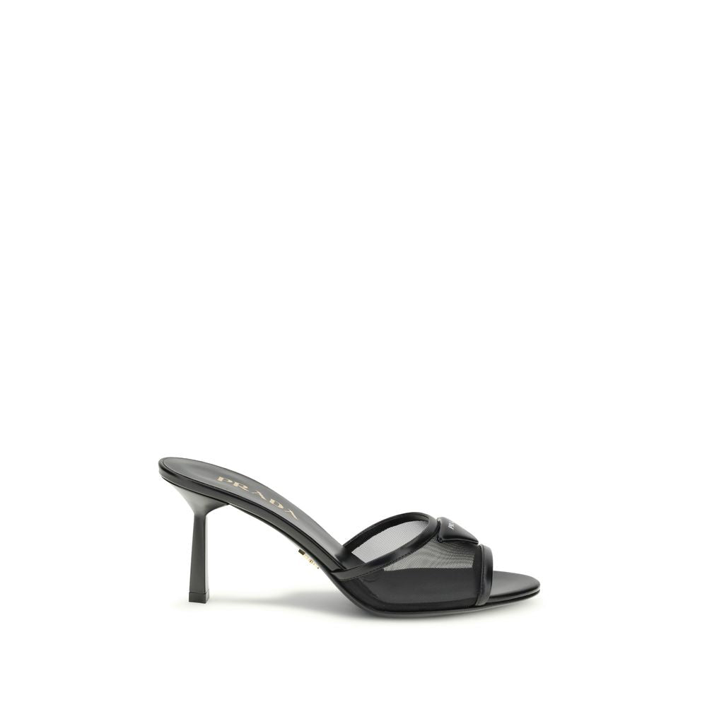 Prada Black Calf Leather Bos Taurus Stiletto Heel Sandals Prada