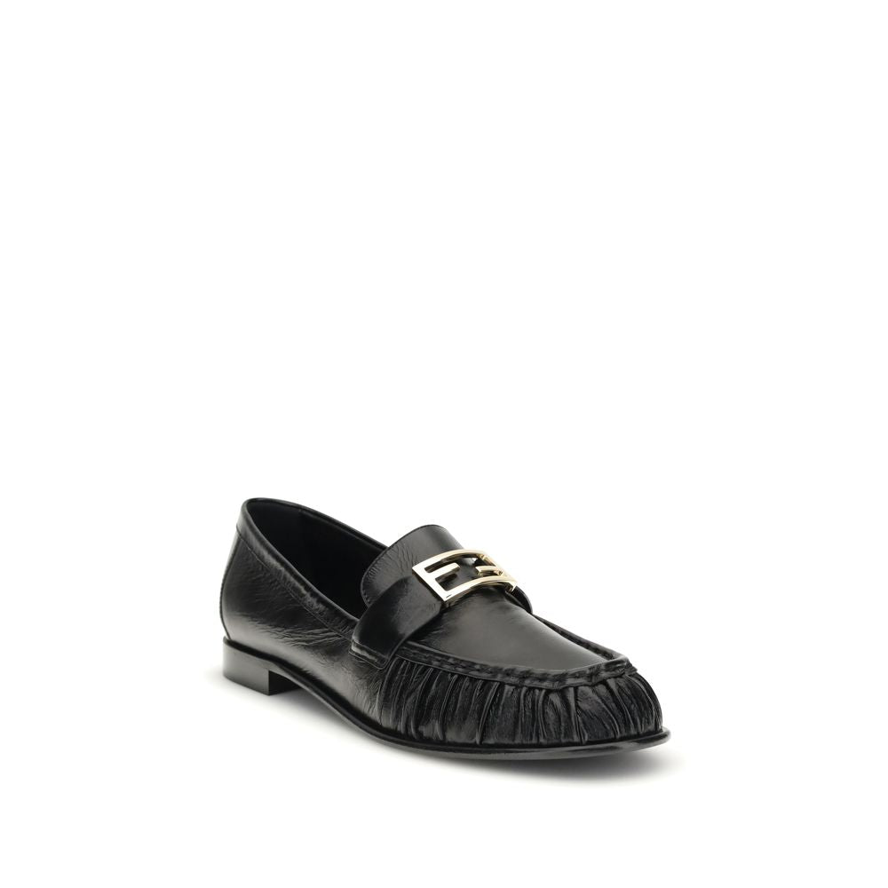 Fendi Black Calf Leather Bos Taurus Slip-On Loafers Fendi