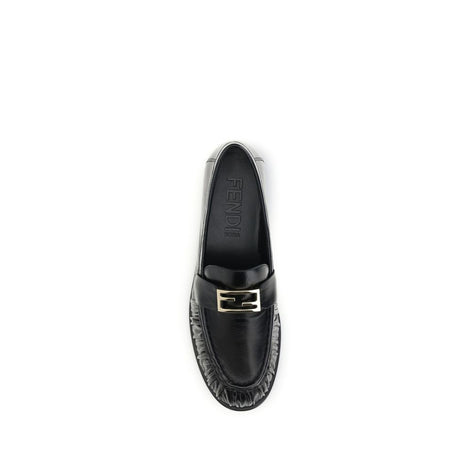 Fendi Black Calf Leather Bos Taurus Slip-On Loafers Fendi