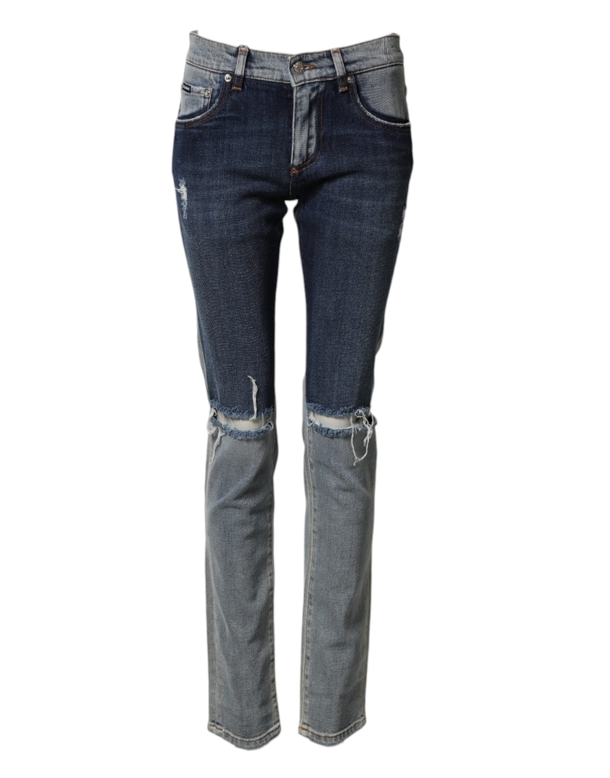 Dolce & Gabbana Blue Two Tone Cotton Men Skinny Denim Jeans Dolce & Gabbana