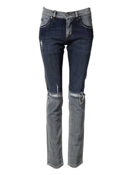 Dolce & Gabbana Blue Two Tone Cotton Men Skinny Denim Jeans Dolce & Gabbana