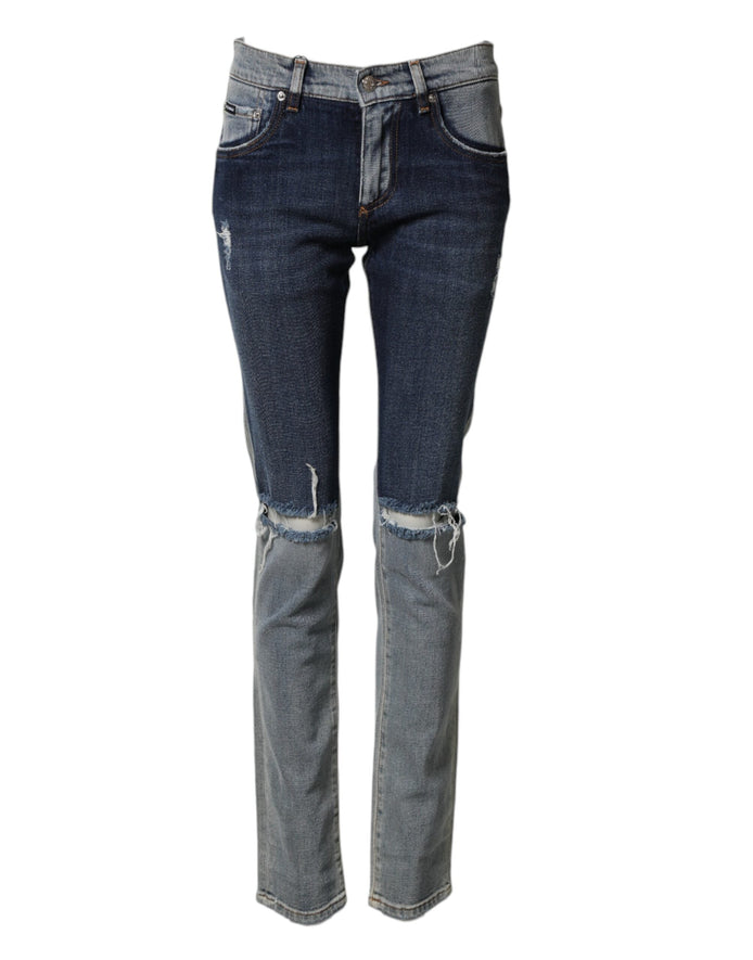 Dolce & Gabbana Blue Two Tone Cotton Men Skinny Denim Jeans Dolce & Gabbana