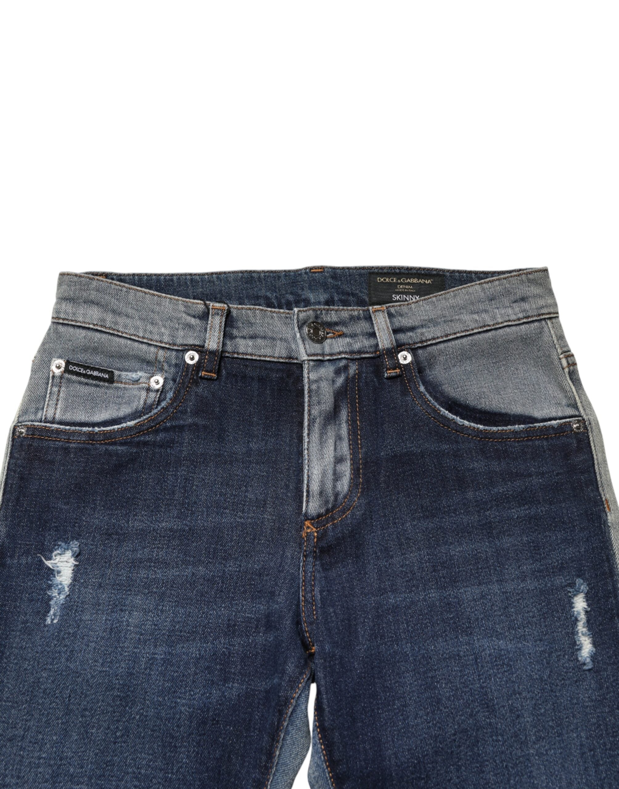 Dolce & Gabbana Blue Two Tone Cotton Men Skinny Denim Jeans Dolce & Gabbana