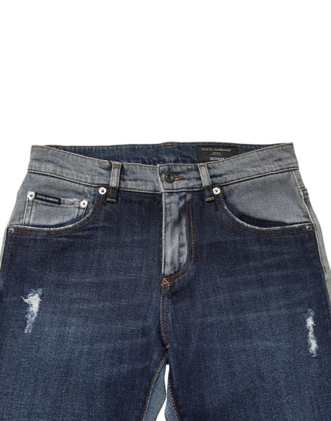 Dolce & Gabbana Blue Two Tone Cotton Men Skinny Denim Jeans Dolce & Gabbana