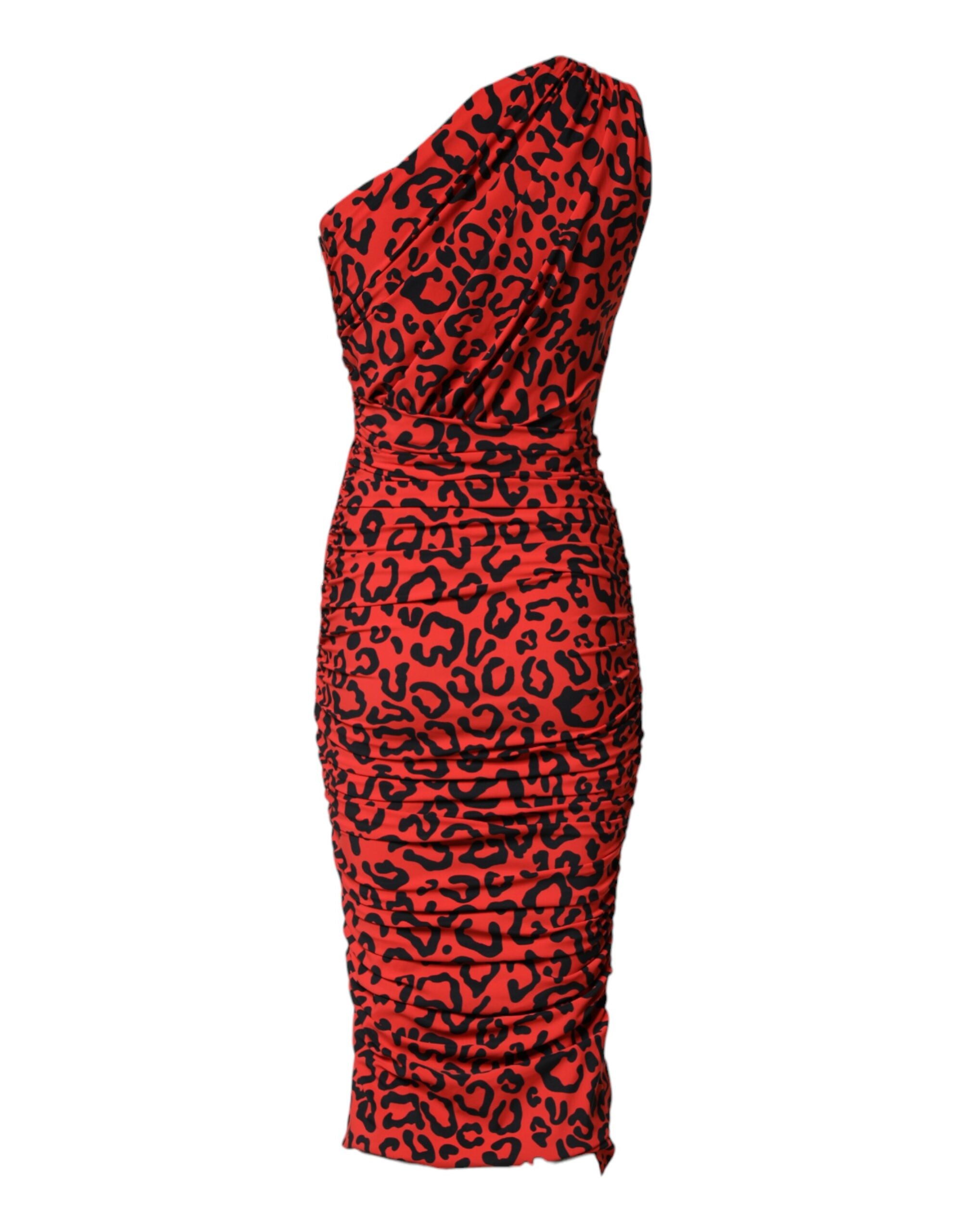 Robe fourreau midi en nylon imprimé léopard rouge Dolce & Gabbana
