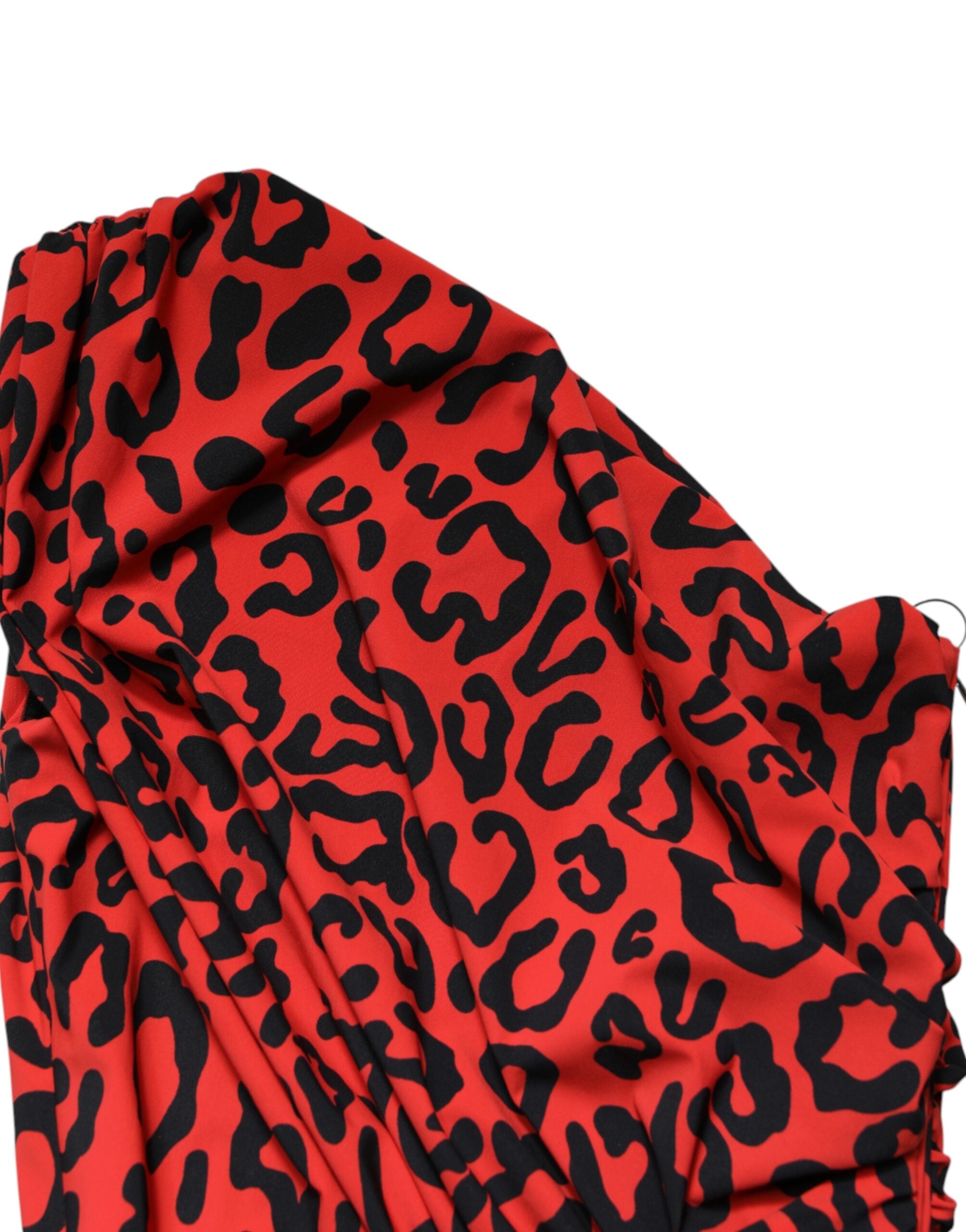 Robe fourreau midi en nylon imprimé léopard rouge Dolce & Gabbana