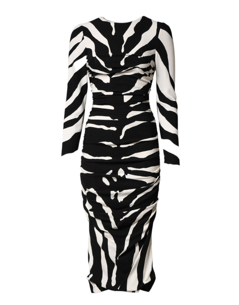 Dolce & Gabbana Black White Zebra Viscose Sheath Midi Dress Dolce & Gabbana