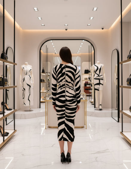 Dolce & Gabbana Black White Zebra Viscose Sheath Midi Dress Dolce & Gabbana