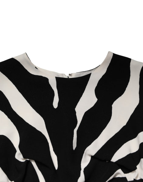 Dolce & Gabbana Black White Zebra Viscose Sheath Midi Dress Dolce & Gabbana
