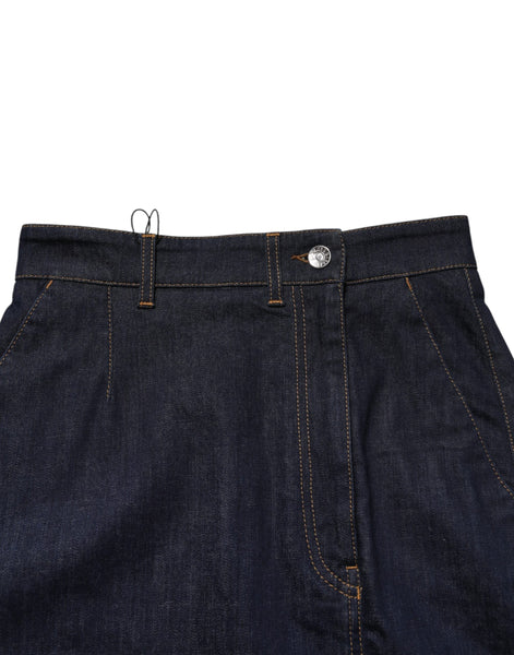 Dolce & Gabbana Dark Blue Cotton A-line Denim Midi Skirt Dolce & Gabbana