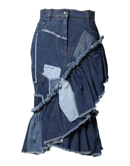 Dolce & Gabbana Blue Patchwork Layered Denim Midi Skirt Dolce & Gabbana