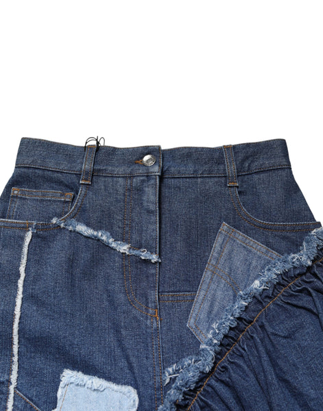 Dolce & Gabbana Blue Patchwork Layered Denim Midi Skirt Dolce & Gabbana