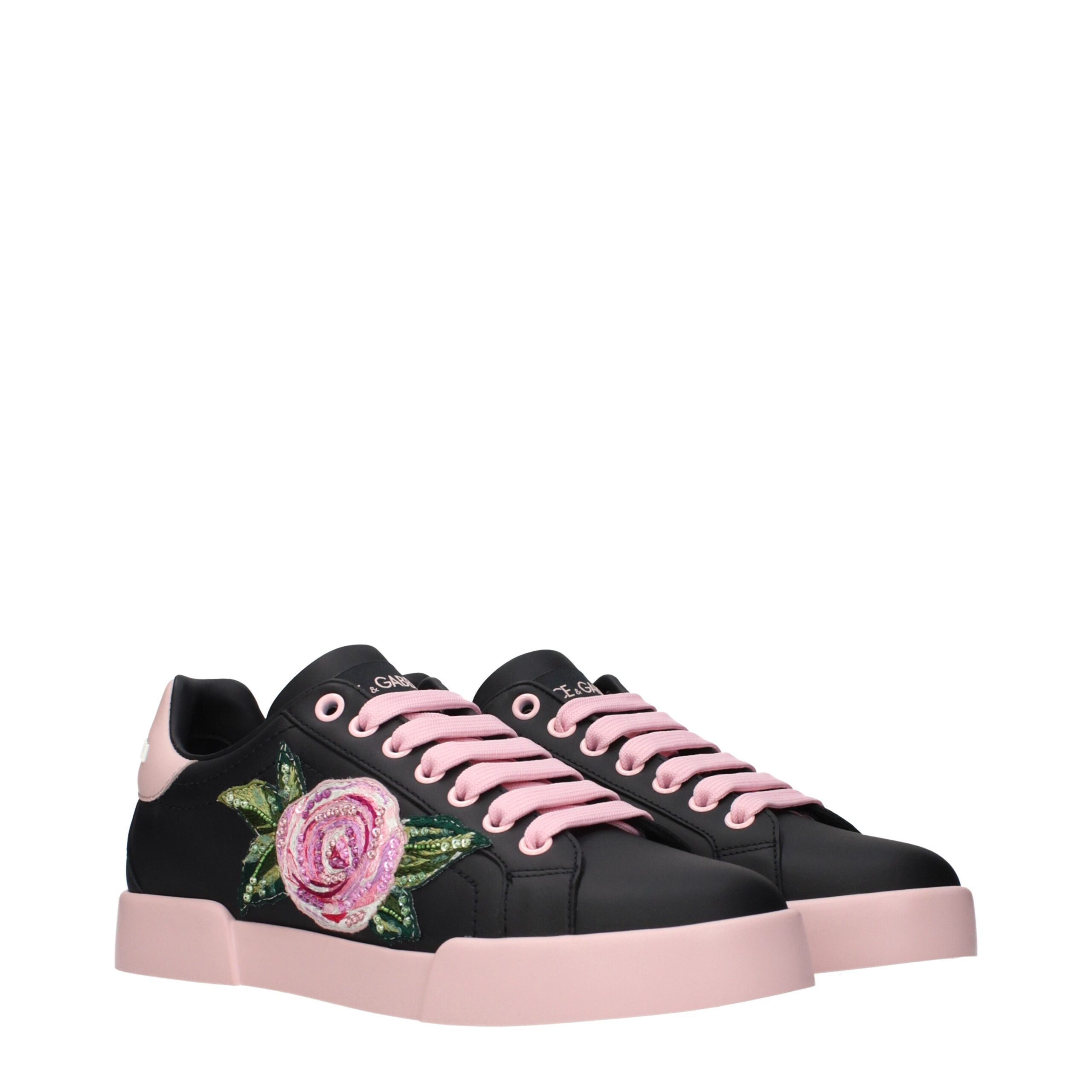 Dolce & Gabbana Black Leather Sneakers Dolce & Gabbana