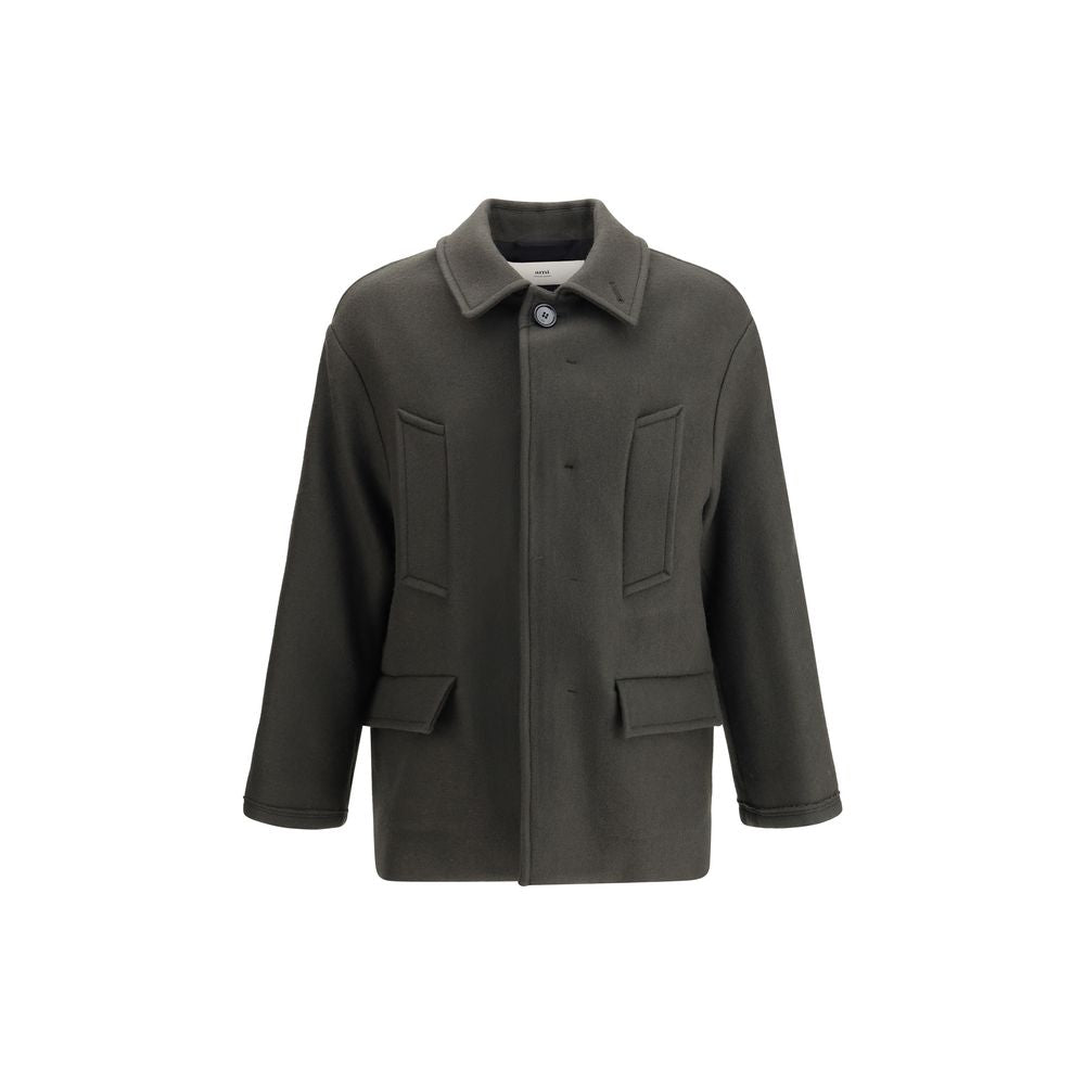 Ami Paris Gray Fleece Wool Coat Ami Paris