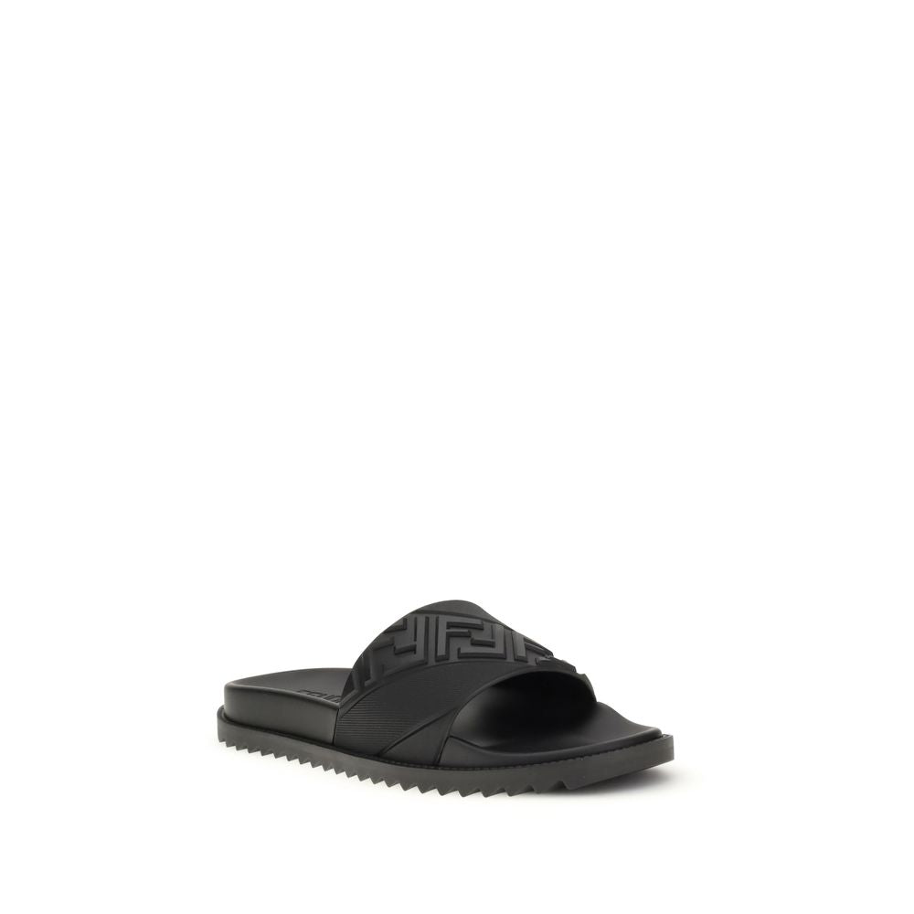 Fendi Black Rubber Flat Sandals Fendi
