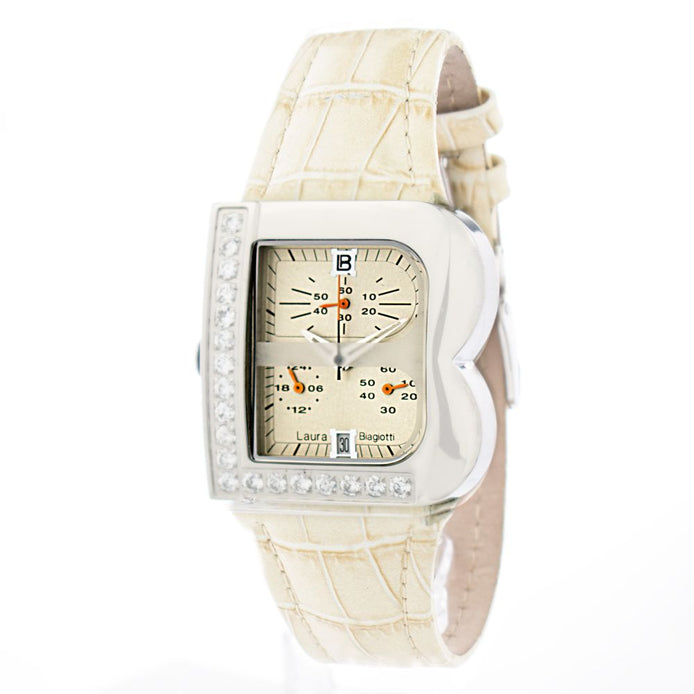 Laura Biagiotti Beige Leather Dress Watch Laura Biagiotti