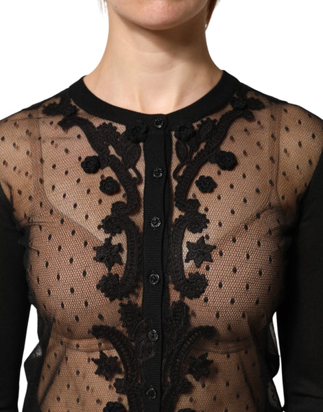 Dolce & Gabbana Black Sheer Button Down Cardigan Sweater Dolce & Gabbana