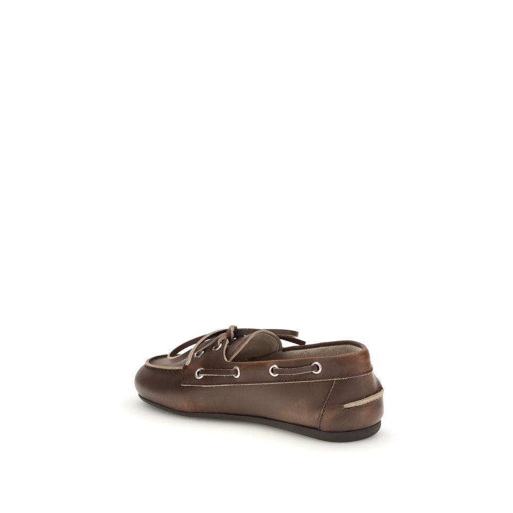 Miu Miu Brown Calf Leather Bos Taurus Slip-On Loafers Miu Miu