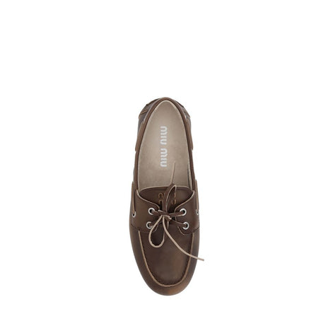 Miu Miu Brown Calf Leather Bos Taurus Slip-On Loafers Miu Miu