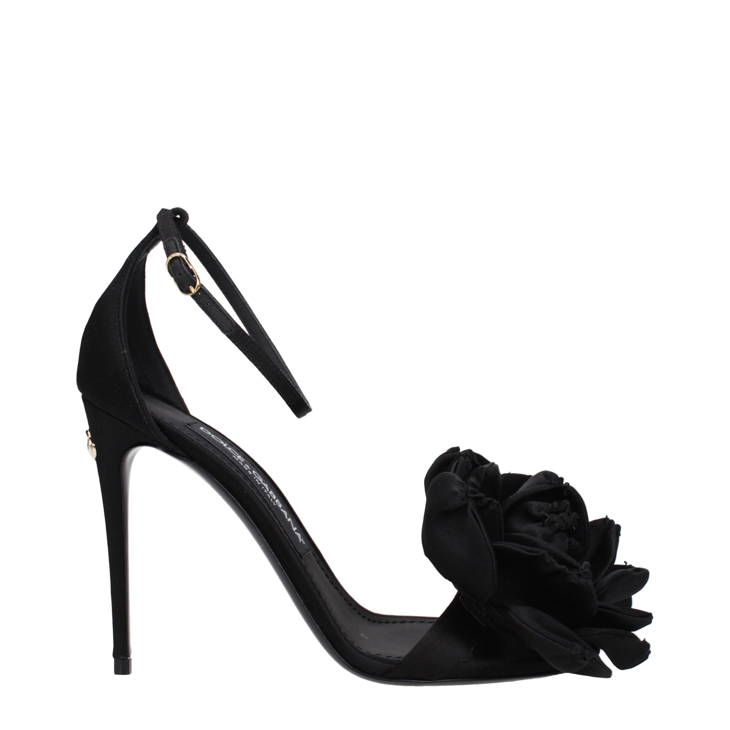 Dolce & Gabbana Black Satin Stiletto Heel Sandals Dolce & Gabbana