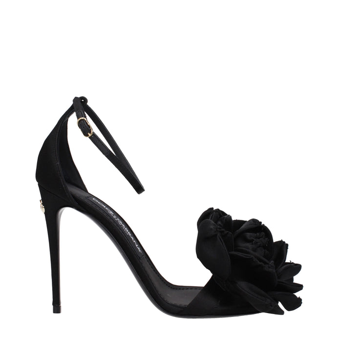 Dolce & Gabbana Black Satin Stiletto Heel Sandals Dolce & Gabbana