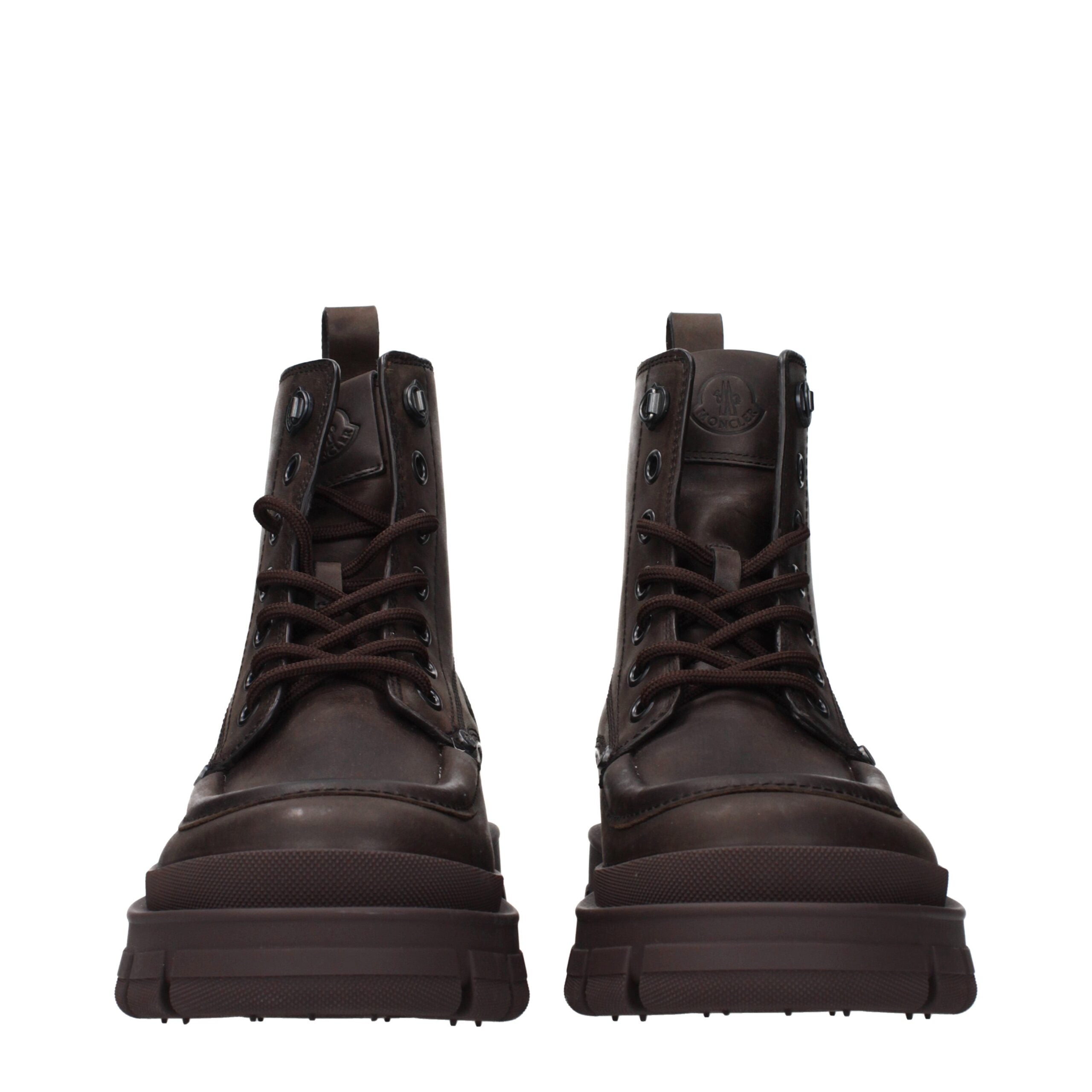 Moncler Brown Leather Ankle Boots Moncler