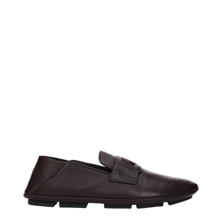 Dolce & Gabbana Brown Leather Slip-On Loafers Dolce & Gabbana
