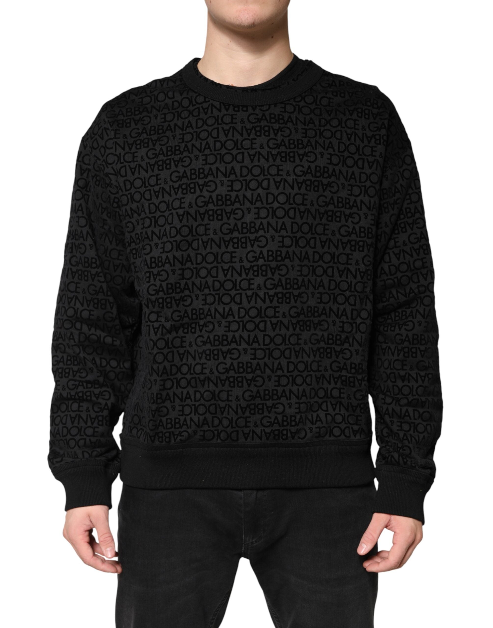 Dolce & Gabbana Black Monogram Crew Neck Sweatshirt Sweater Dolce & Gabbana