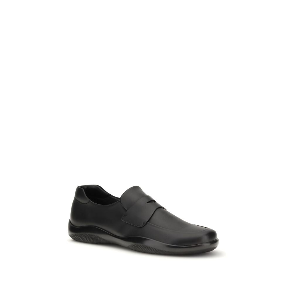 Prada Black Calf Leather Bos Taurus Slip-On Loafers Prada